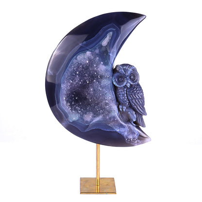 6.1" Clear Quartz Cluster Crescent Owl Carving Sculpture piece 3100164 view 8