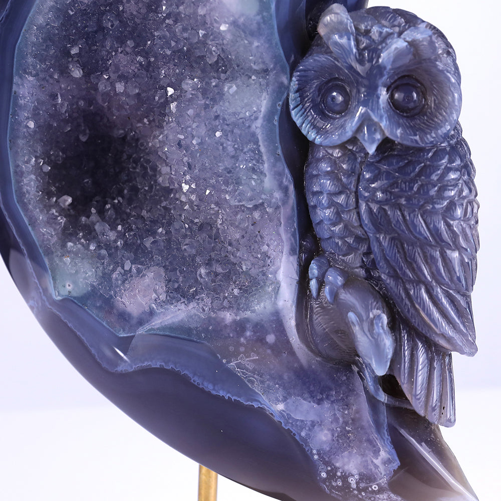 6.1" Clear Quartz Cluster Crescent Owl Carving Sculpture piece 3100164 view 9