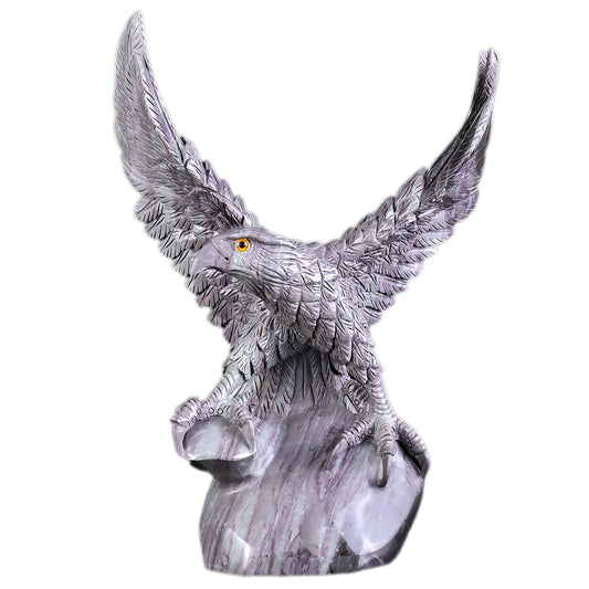 10.2" Kowloon Jade Eagle Carving Sculpture piece 3100166 hand carved natural gemstone sculpture by Nicedony