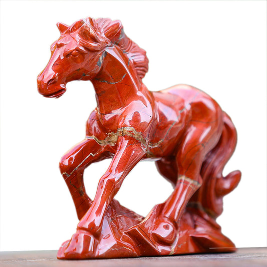 6.3" Red Jasper Horse Carving Sculpture piece 3100170 hand carved natural gemstone sculpture by Nicedony