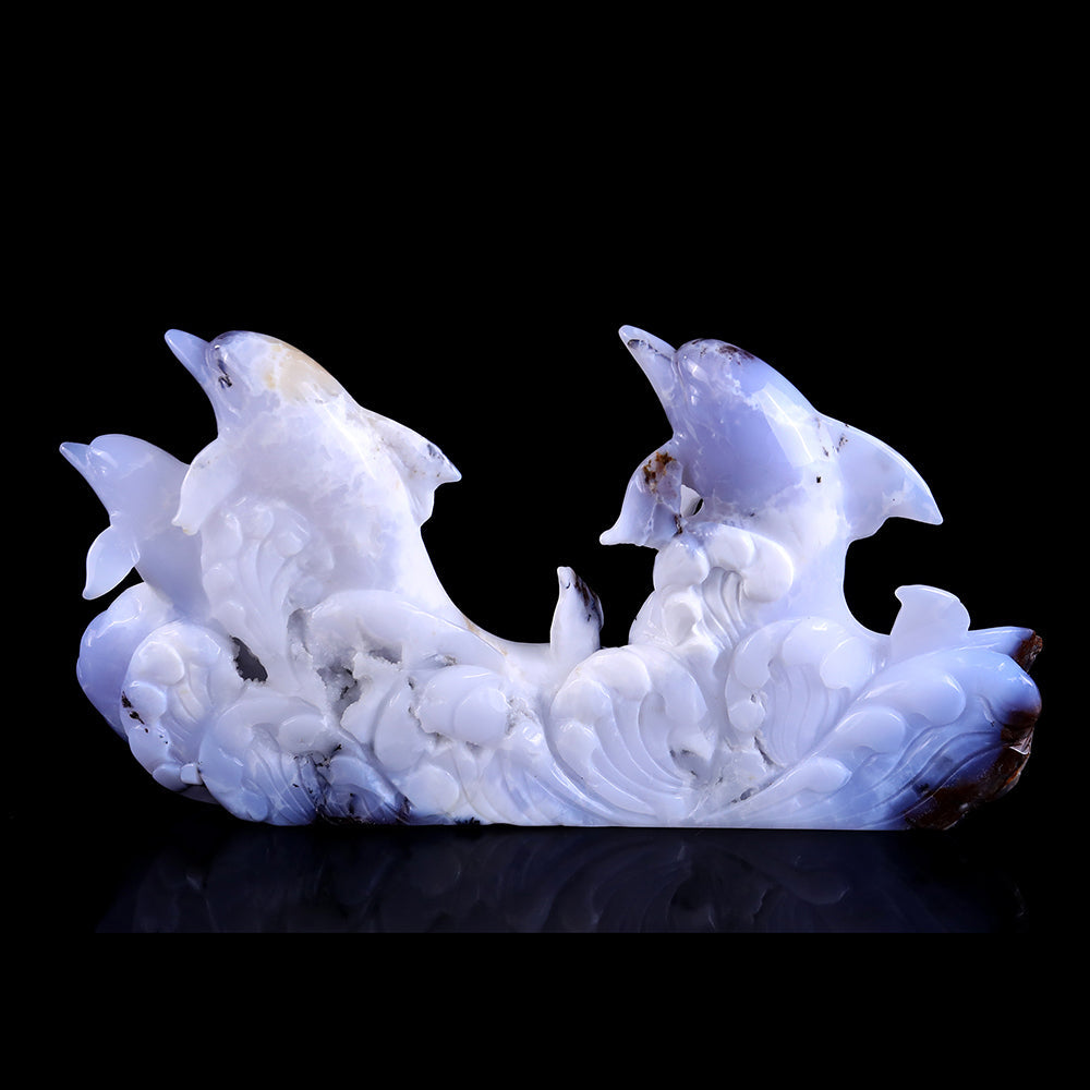 11.0" Blue Chalcedony Geode Dolphins Carving Sculpture piece 3100201 view 5