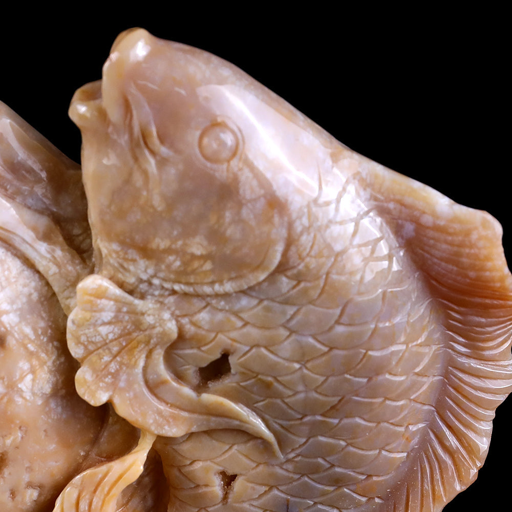 10.6" Yellow Chalcedony Double Fish Playing with Ball Carving Sculpture piece 3100202 view 9