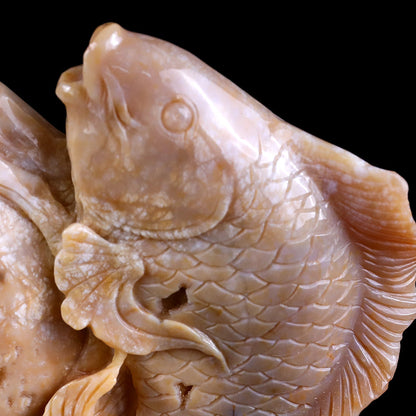 10.6" Yellow Chalcedony Double Fish Playing with Ball Carving Sculpture piece 3100202 view 9