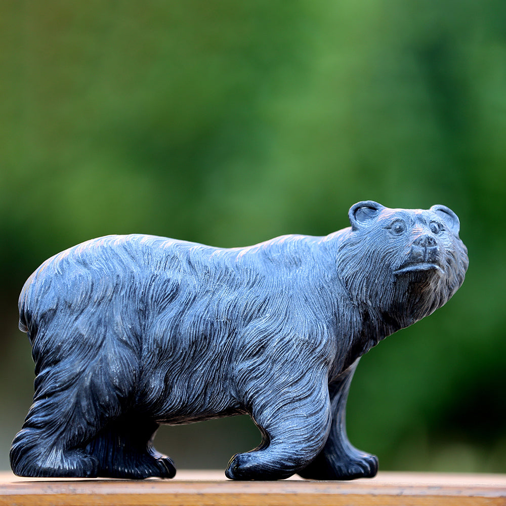 Nicedony 8.7" Textured Black Obsidian Polar Bear Carving Sculpture (SKU: 3100204) - Photo 2