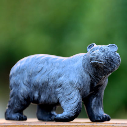 8.7" Textured Black Obsidian Polar Bear Carving Sculpture piece 3100204 view 3