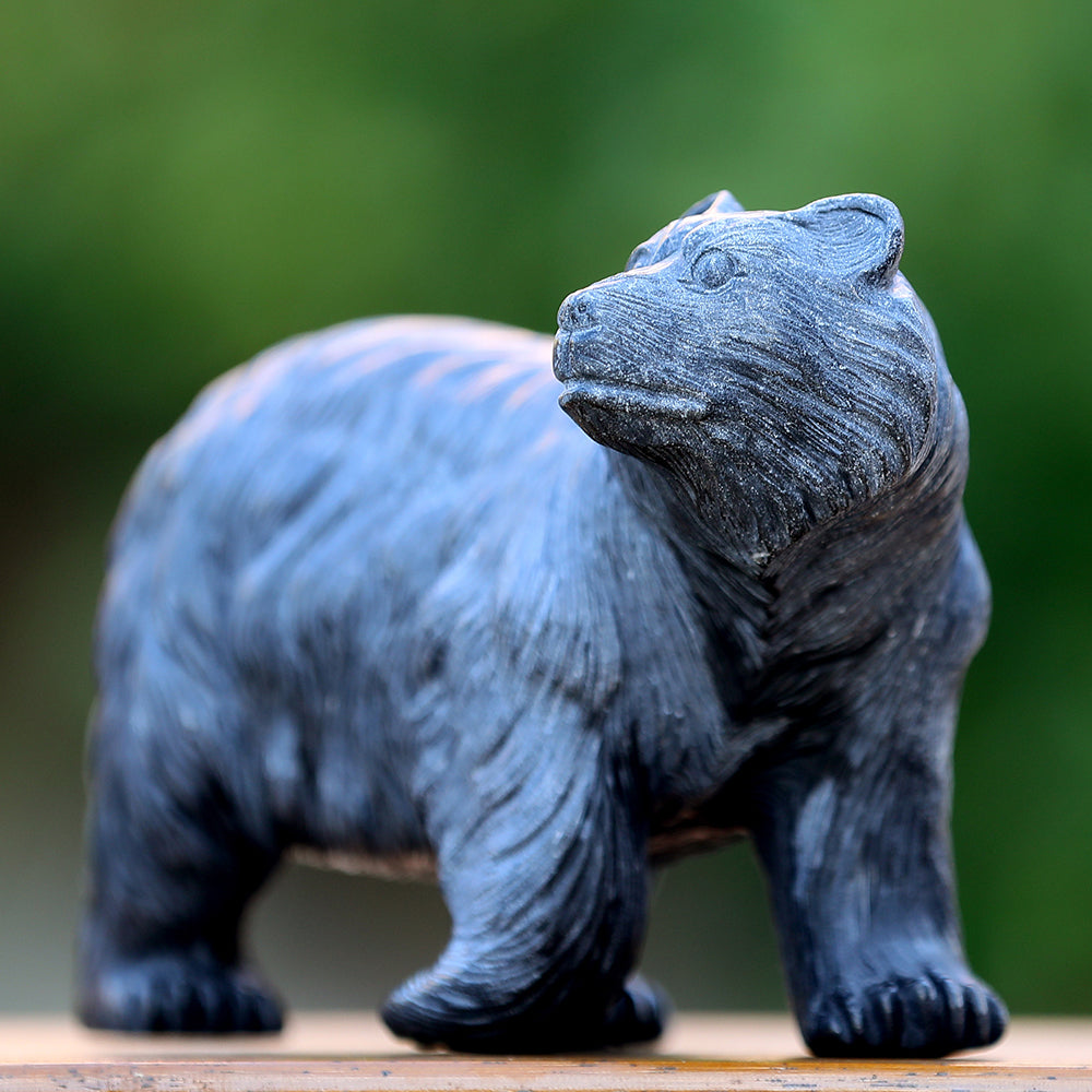 8.7" Textured Black Obsidian Polar Bear Carving Sculpture piece 3100204 view 4