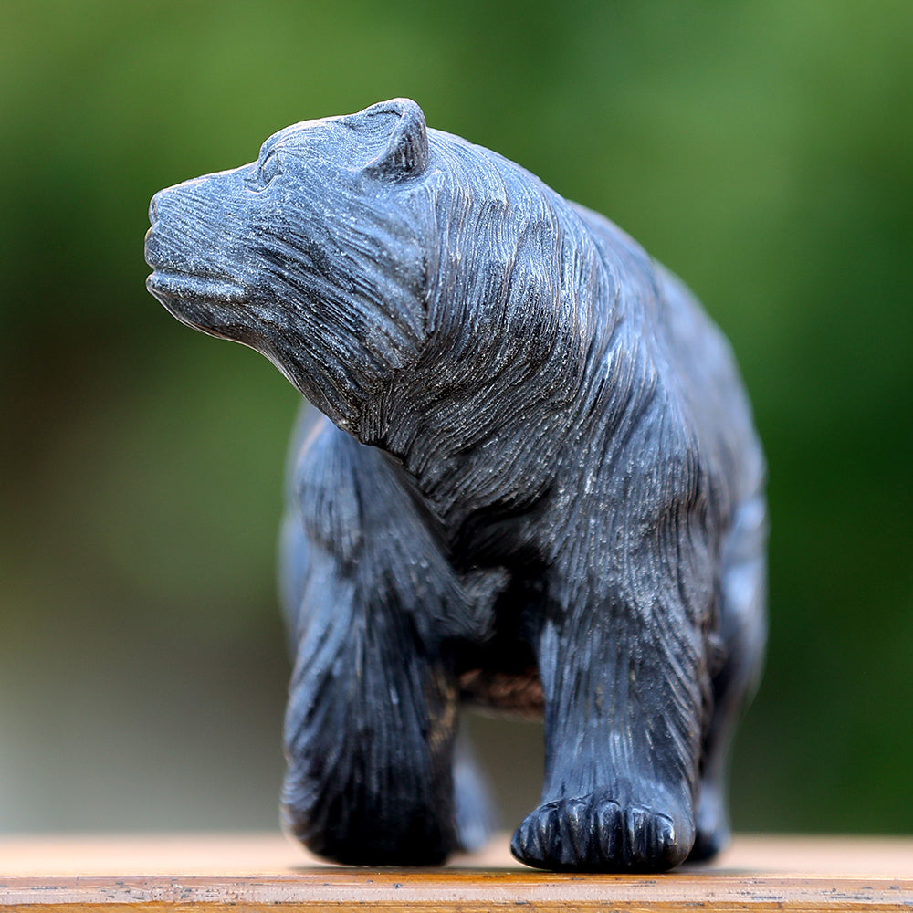 Nicedony 8.7" Textured Black Obsidian Polar Bear Carving Sculpture (SKU: 3100204) - Photo 6