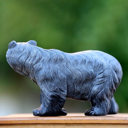 8.7" Textured Black Obsidian Polar Bear Carving Sculpture piece 3100204 view 7