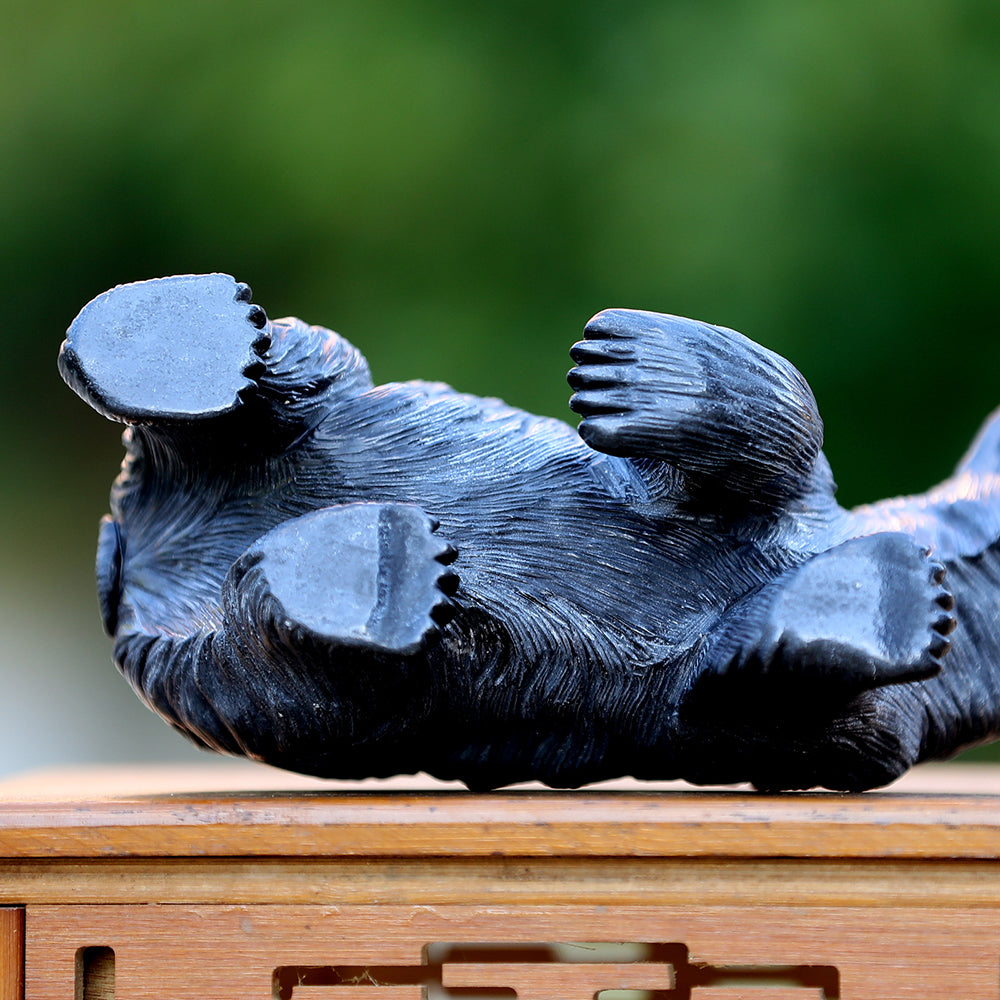 8.7" Textured Black Obsidian Polar Bear Carving Sculpture piece 3100204 view 9