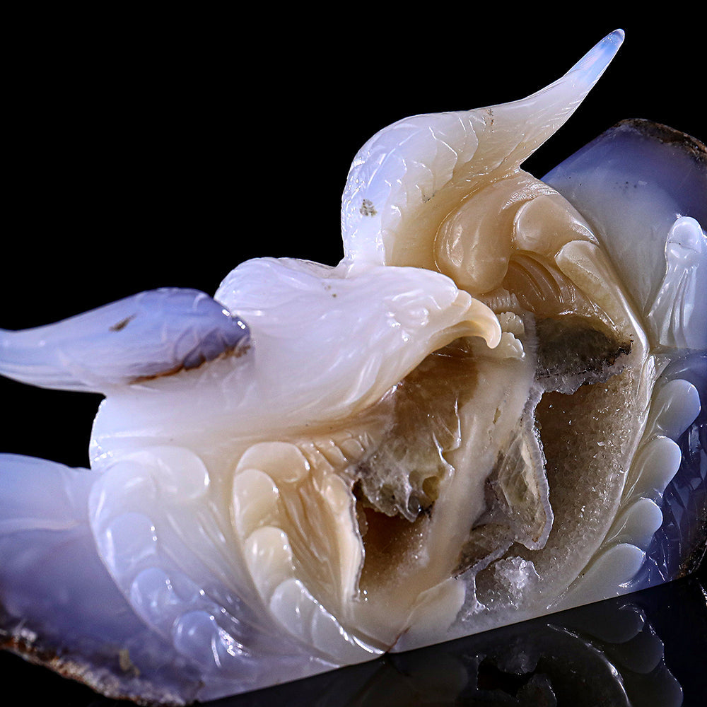 7.5" Geode Blue Chalcedony Ocean Wave and Catching Fish Eagle Carving Sculpture piece 3100212 view 2