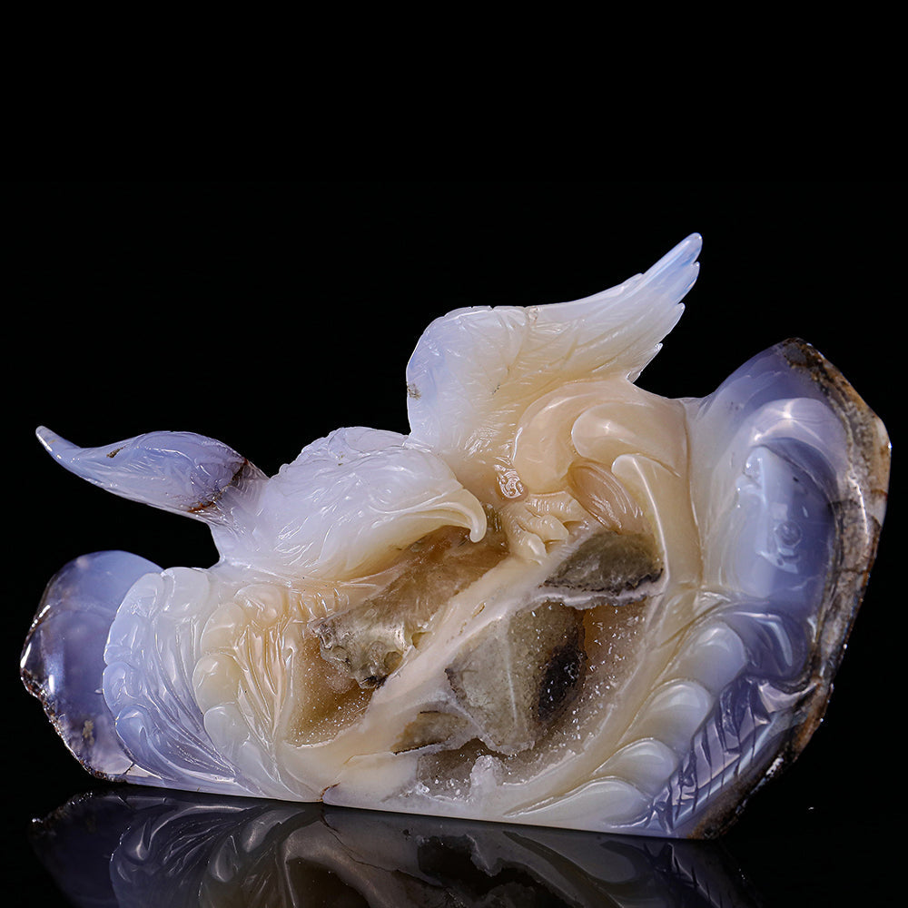 7.5" Geode Blue Chalcedony Ocean Wave and Catching Fish Eagle Carving Sculpture piece 3100212 view 3