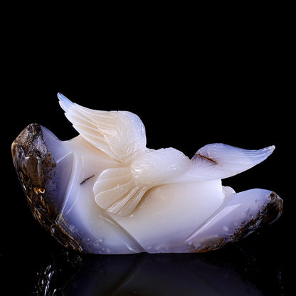 7.5" Geode Blue Chalcedony Ocean Wave and Catching Fish Eagle Carving Sculpture piece 3100212 view 6