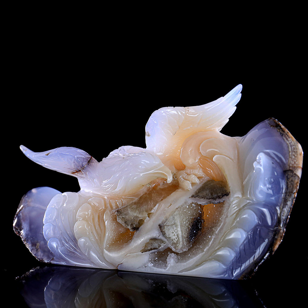 7.5" Geode Blue Chalcedony Ocean Wave and Catching Fish Eagle Carving Sculpture piece 3100212 view 7