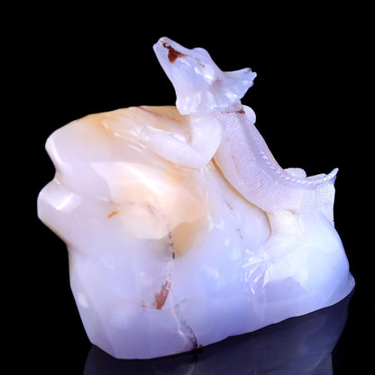 6.7" Blue Chalcedony Geode Chameleon Carving Sculpture piece 3100226 view 7