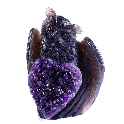 5.5" Amethyst Cluster Owl Carving Sculpture piece 3100236 hand carved natural gemstone sculpture by Nicedony