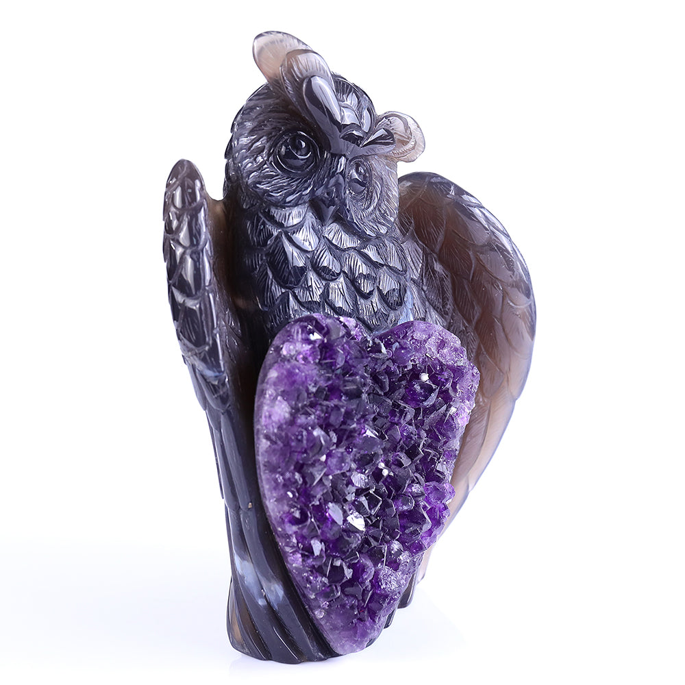 5.5" Amethyst Cluster Owl Carving Sculpture piece 3100236 view 2