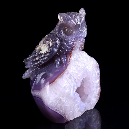4.3" Geode Agate Owl Carving Sculpture piece 3100239 view 2