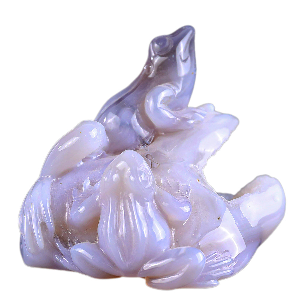 3.7" Geode Agate Frog Carving Sculpture piece 3100246 hand carved natural gemstone sculpture by Nicedony