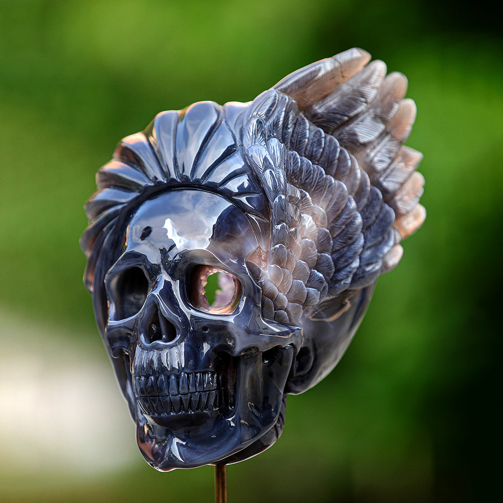 5.1" Amethyst Geode Indian Human Skull Carving Sculpture piece 3100252 view 2
