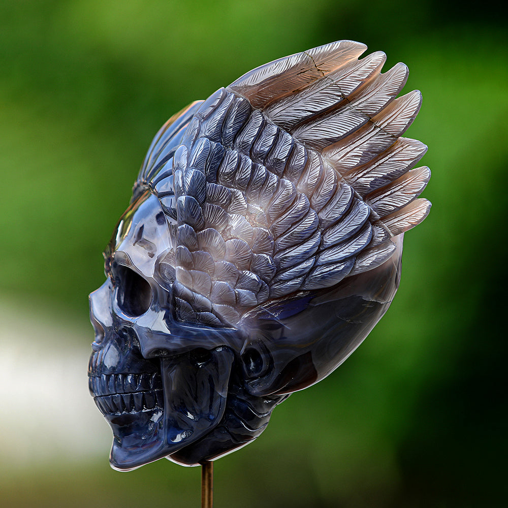 5.1" Amethyst Geode Indian Human Skull Carving Sculpture piece 3100252 view 4