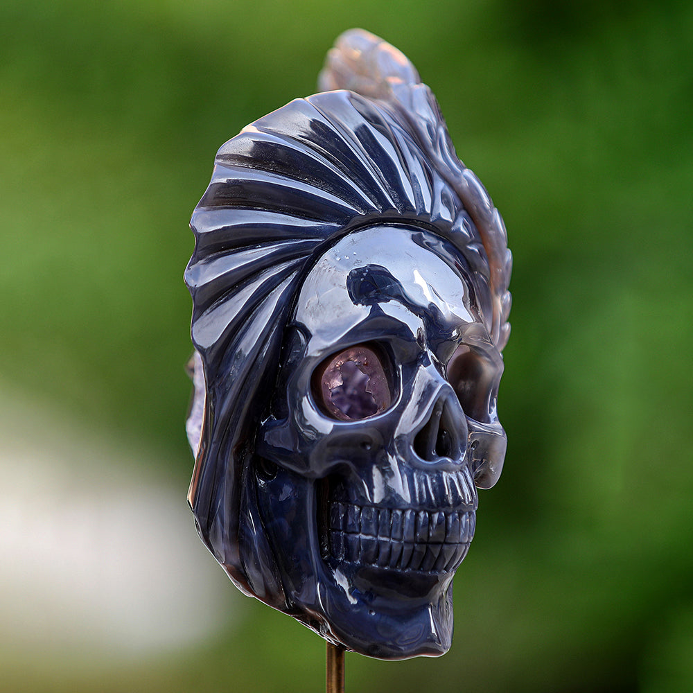 5.1" Amethyst Geode Indian Human Skull Carving Sculpture piece 3100252 view 6