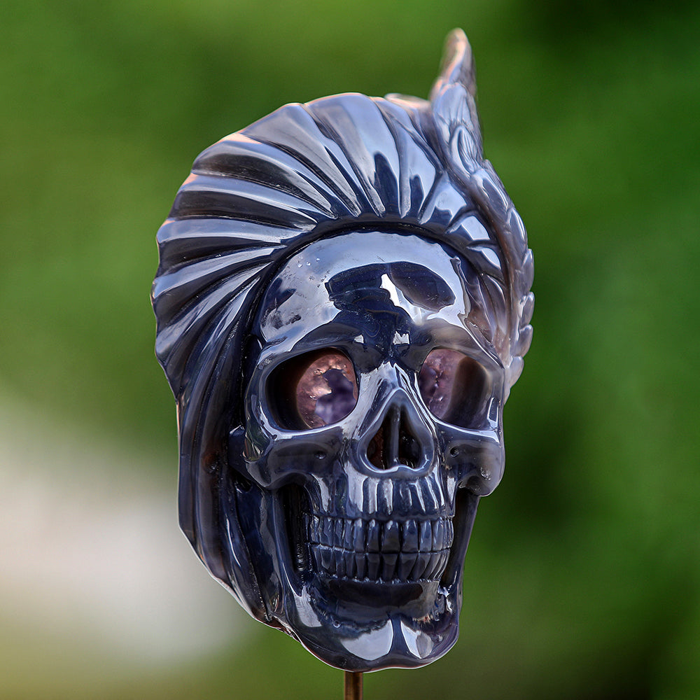 5.1" Amethyst Geode Indian Human Skull Carving Sculpture piece 3100252 view 7