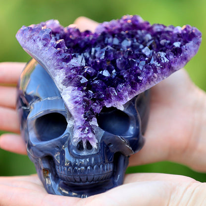 4.8" Amethyst Cluster Human Skull Carving Sculpture piece 3100255 view 2