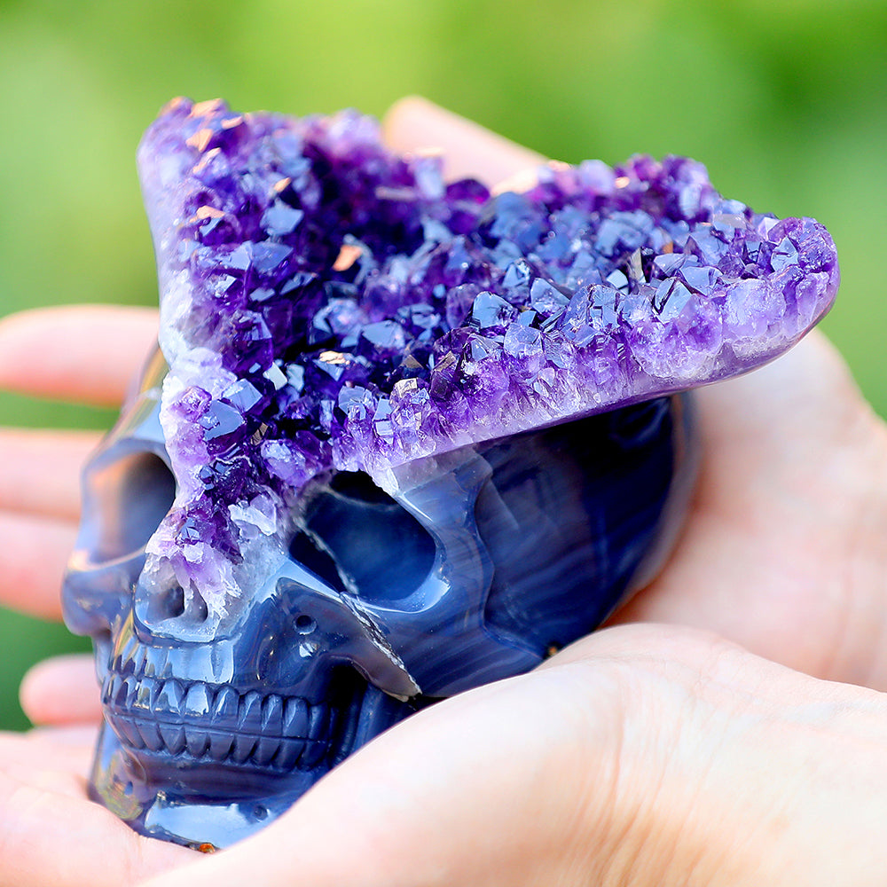 4.8" Amethyst Cluster Human Skull Carving Sculpture piece 3100255 view 4