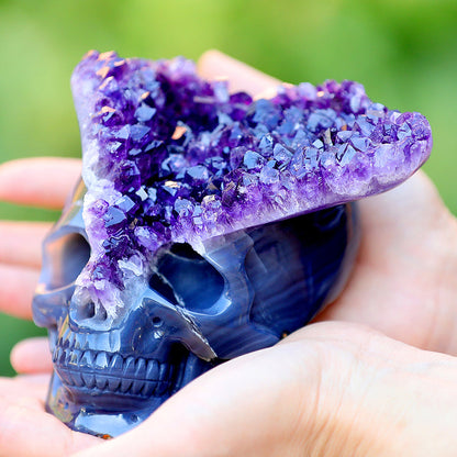 4.8" Amethyst Cluster Human Skull Carving Sculpture piece 3100255 view 4