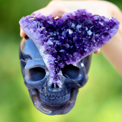 4.8" Amethyst Cluster Human Skull Carving Sculpture piece 3100255 view 6