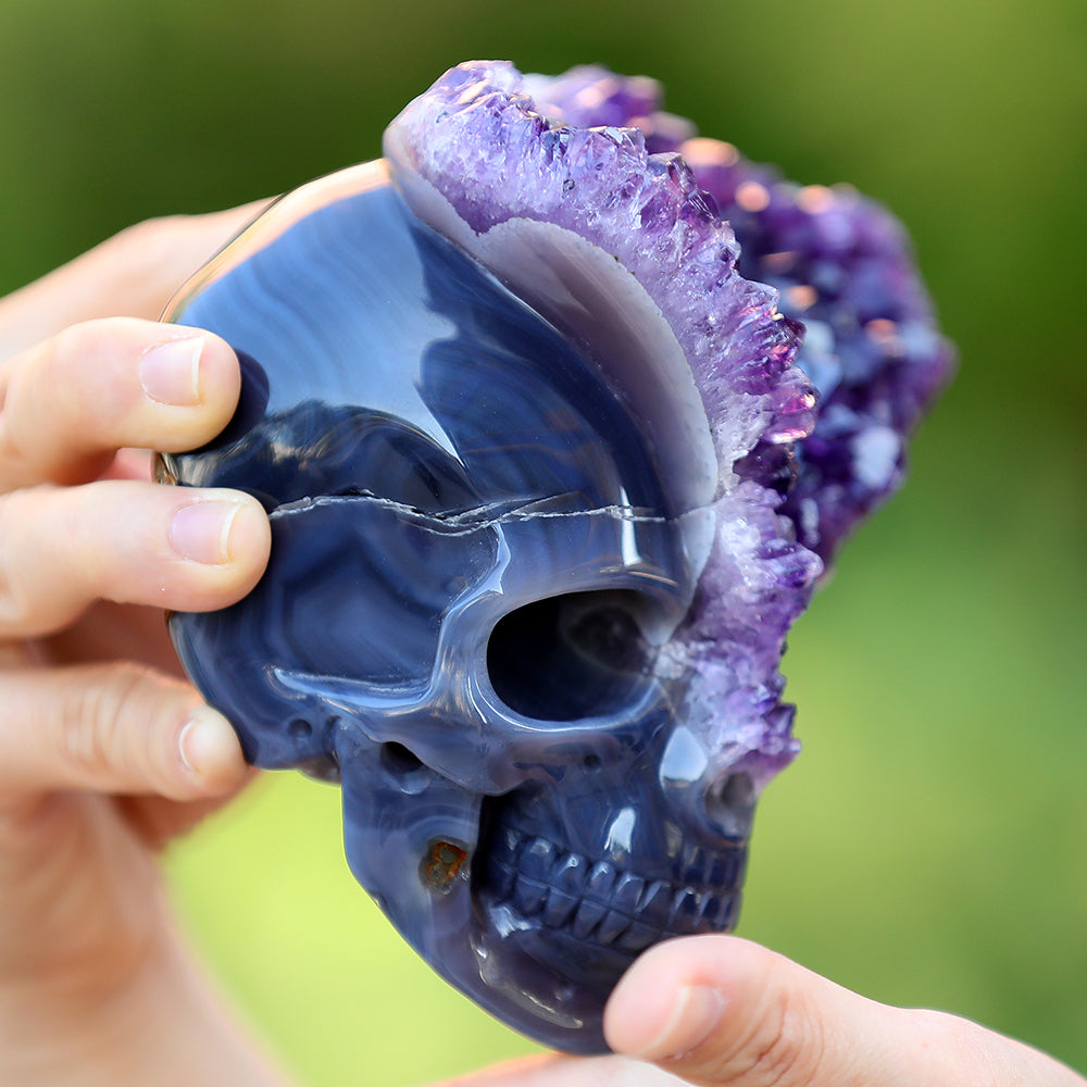 4.8" Amethyst Cluster Human Skull Carving Sculpture piece 3100255 view 8