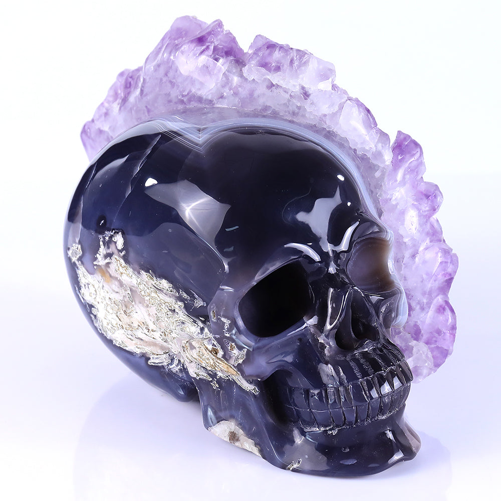 8.4" Amethyst Cluster Human Skull Carving Sculpture piece 3100256 view 2