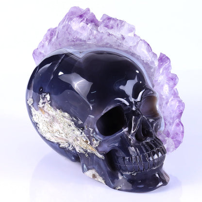 8.4" Amethyst Cluster Human Skull Carving Sculpture piece 3100256 view 2