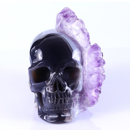 8.4" Amethyst Cluster Human Skull Carving Sculpture piece 3100256 view 3