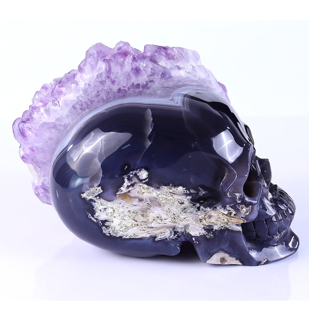 8.4" Amethyst Cluster Human Skull Carving Sculpture piece 3100256 view 4