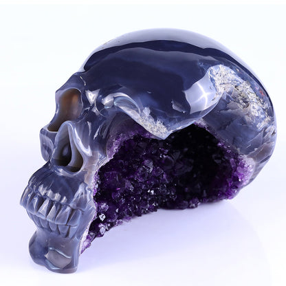 7.5" Amethyst Geode Human Skull Carving Sculpture piece 3100257 hand carved natural gemstone sculpture by Nicedony