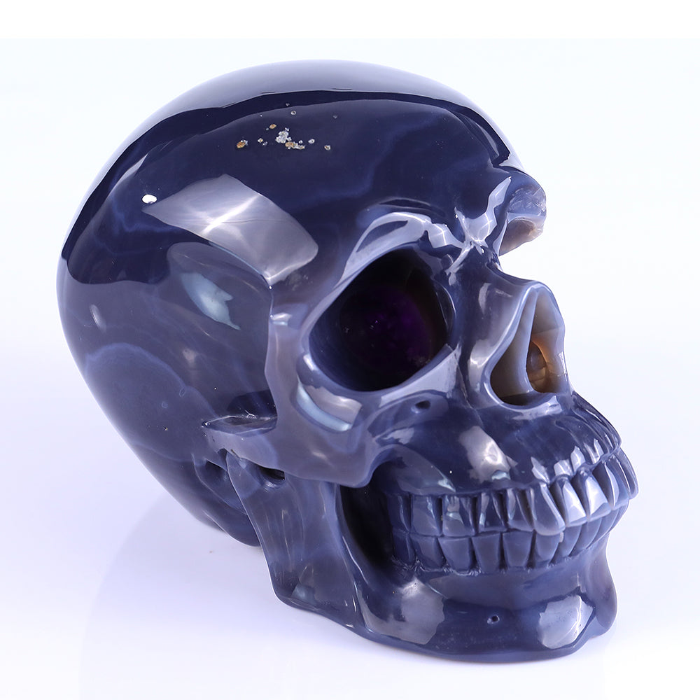 7.5" Amethyst Geode Human Skull Carving Sculpture piece 3100257 view 2