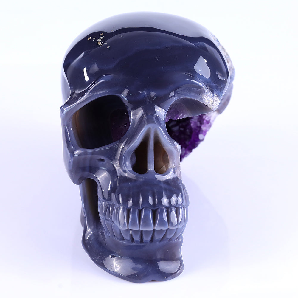7.5" Amethyst Geode Human Skull Carving Sculpture piece 3100257 view 3