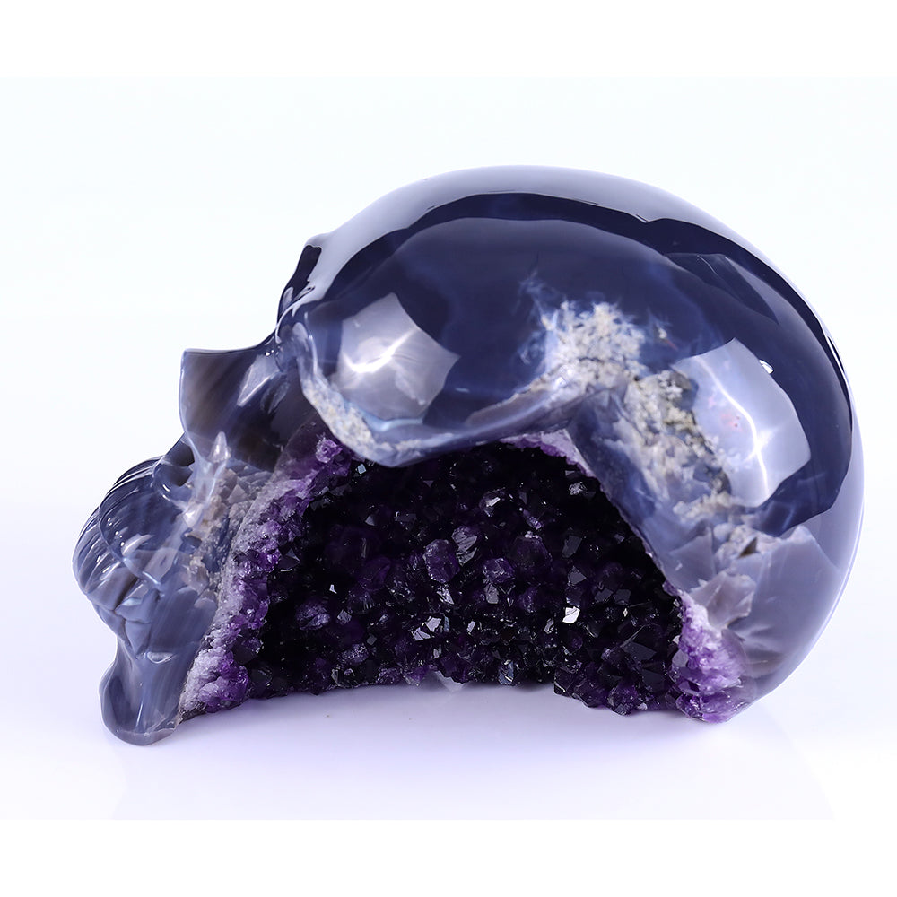 7.5" Amethyst Geode Human Skull Carving Sculpture piece 3100257 view 8