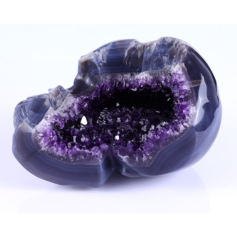 7.5" Amethyst Geode Human Skull Carving Sculpture piece 3100257 view 9