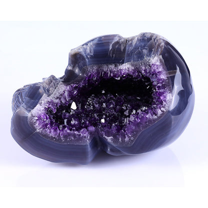 7.5" Amethyst Geode Human Skull Carving Sculpture piece 3100257 view 9