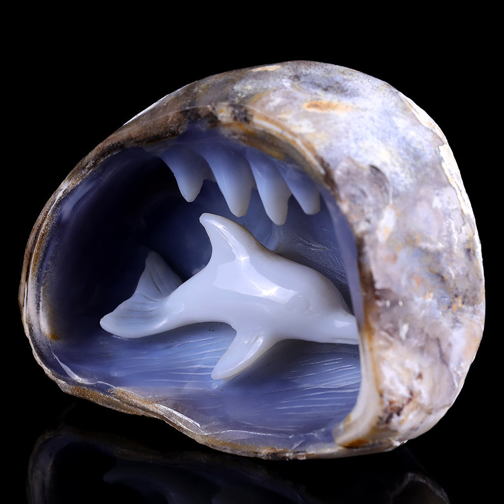 5.3" Blue Chalcedony Dolphin in Cave Carving Sculpture piece 3100260 view 8