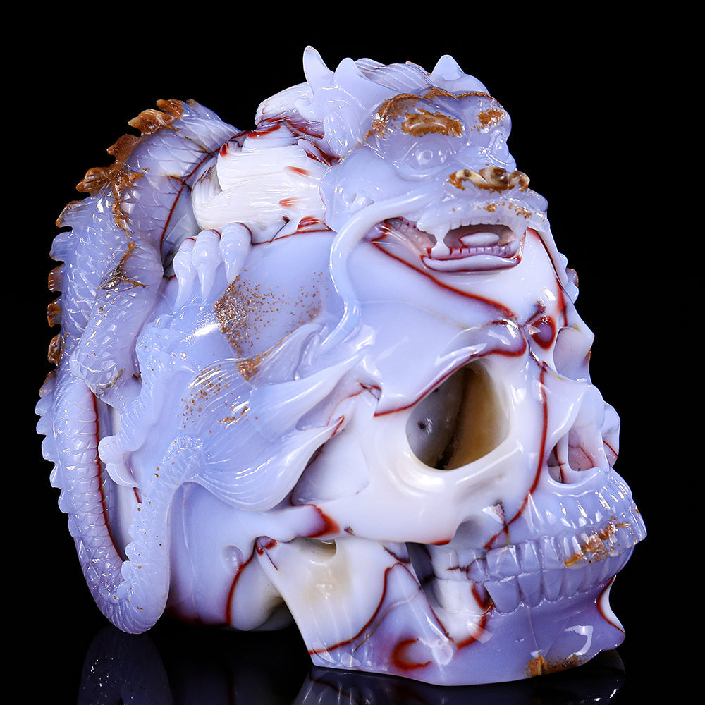 6.5" Blue Chalcedony Dragon with Skull Carving Sculpture piece 3100268 view 2