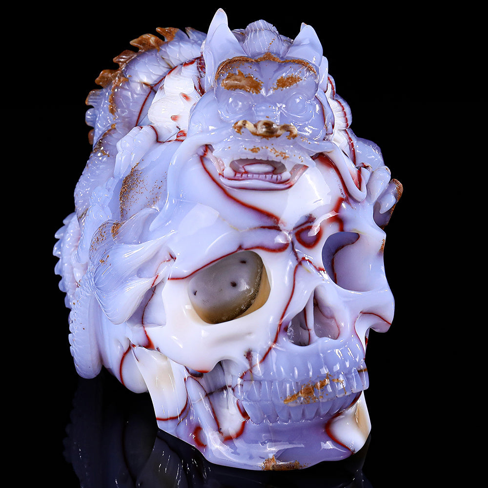 6.5" Blue Chalcedony Dragon with Skull Carving Sculpture piece 3100268 view 4