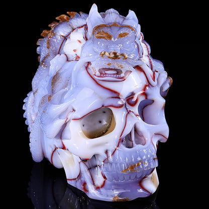 6.5" Blue Chalcedony Dragon with Skull Carving Sculpture piece 3100268 view 4