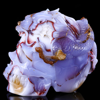 6.5" Blue Chalcedony Dragon with Skull Carving Sculpture piece 3100268 view 6