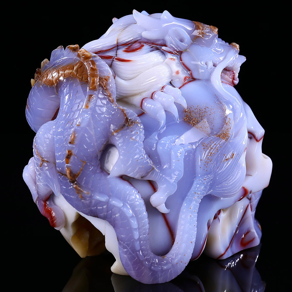 6.5" Blue Chalcedony Dragon with Skull Carving Sculpture piece 3100268 view 7
