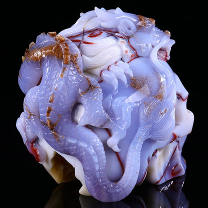 6.5" Blue Chalcedony Dragon with Skull Carving Sculpture piece 3100268 view 7