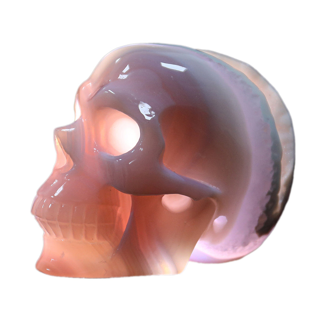3.4" Geode Agate Human Skull Carving Sculpture piece 3100296 hand carved natural gemstone sculpture by Nicedony