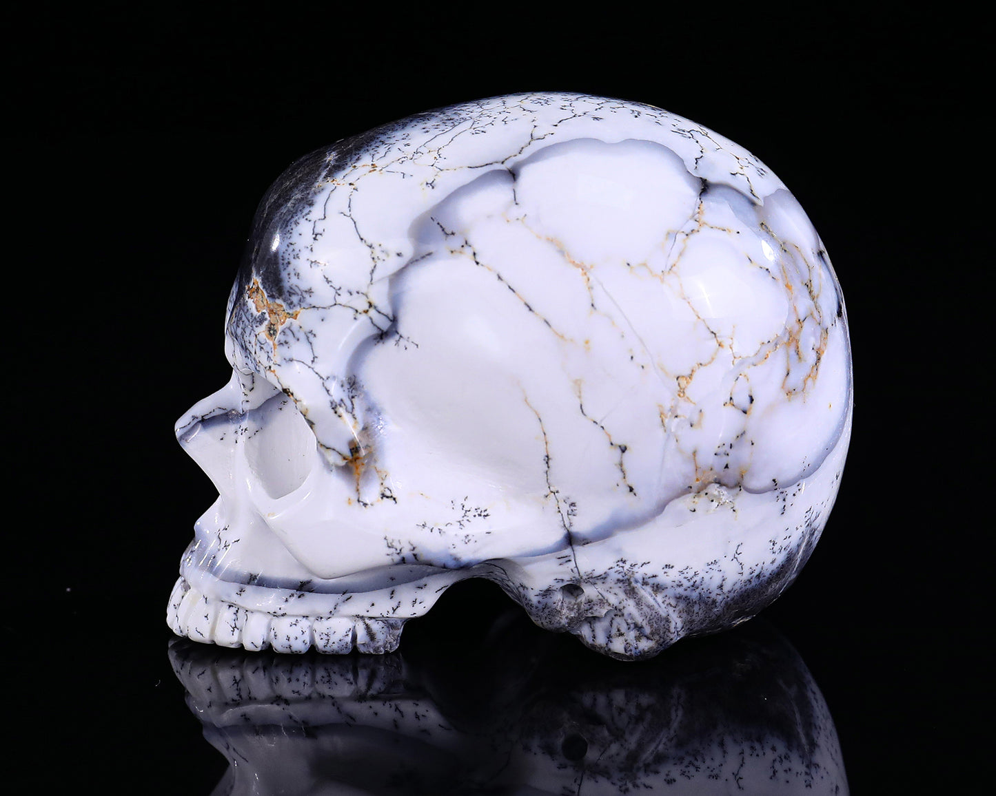 3.6" White Opal Hand Carved Crystal Realistic Skull Sculpture